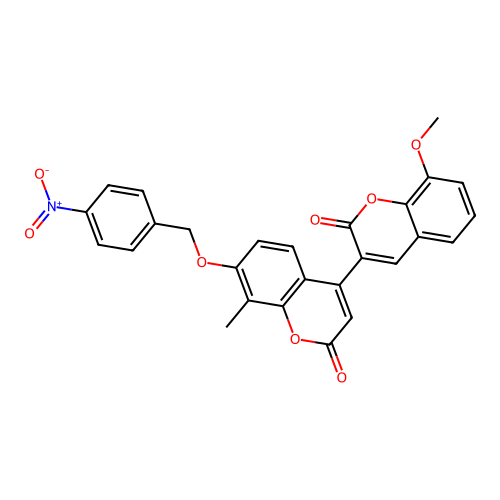 8-methoxy-8'-methyl-7'-((4-nitrobenzyl)oxy)-2H,2'H-[3,4'-bichromene]-2,2'-dione structure