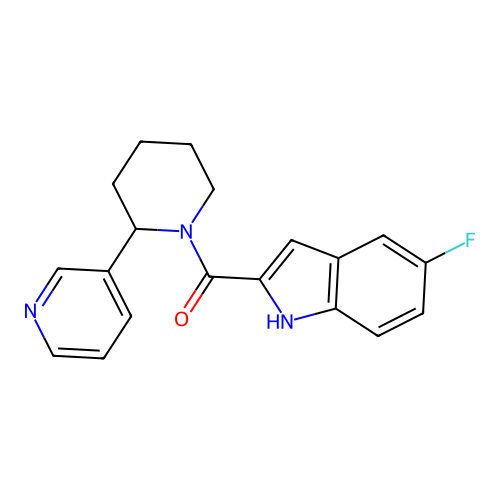 (5-fluoro-1H-indol-2-yl)(2-(pyridin-3-yl)piperidin-1-yl)methanone structure