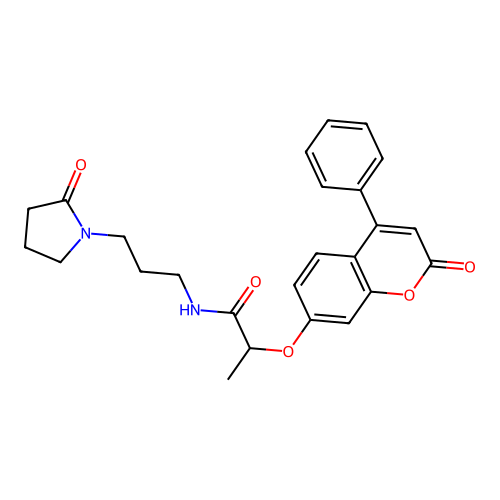 2-((2-oxo-4-phenyl-2H-chromen-7-yl)oxy)-N-(3-(2-oxopyrrolidin-1-yl)propyl)propanamide structure