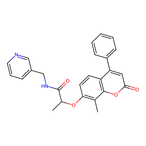 2-((8-methyl-2-oxo-4-phenyl-2H-chromen-7-yl)oxy)-N-(pyridin-3-ylmethyl)propanamide structure