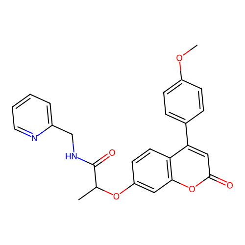 2-((4-(4-methoxyphenyl)-2-oxo-2H-chromen-7-yl)oxy)-N-(pyridin-2-ylmethyl)propanamide structure