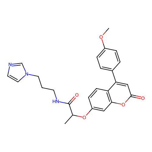 N-(3-(1H-imidazol-1-yl)propyl)-2-((4-(4-methoxyphenyl)-2-oxo-2H-chromen-7-yl)oxy)propanamide structure