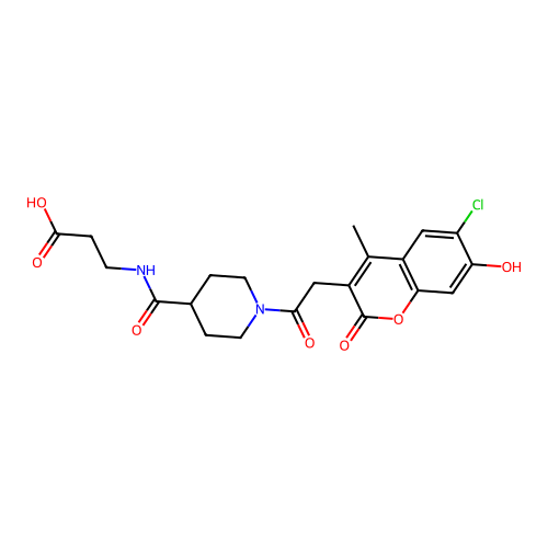 3-(1-(2-(6-chloro-7-hydroxy-4-methyl-2-oxo-2H-chromen-3-yl)acetyl)piperidine-4-carboxamido)propanoic acid structure