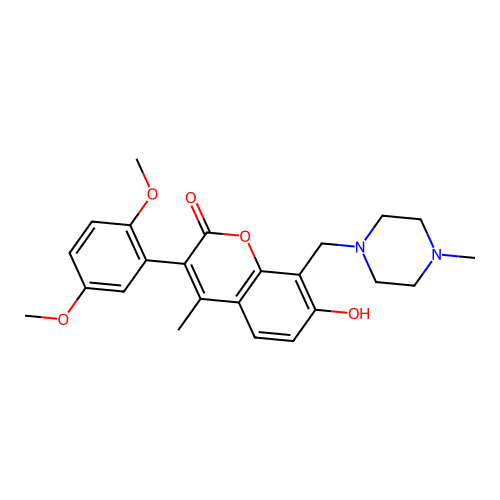 3-(2,5-dimethoxyphenyl)-7-hydroxy-4-methyl-8-((4-methylpiperazin-1-yl)methyl)-2H-chromen-2-one structure
