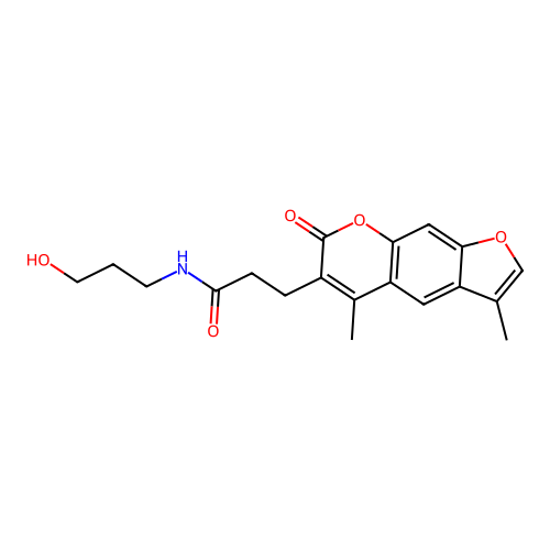 3-(3,5-dimethyl-7-oxo-7H-furo[3,2-g]chromen-6-yl)-N-(3-hydroxypropyl)propanamide structure