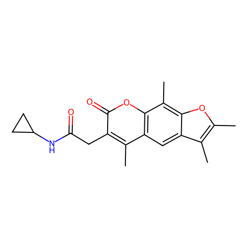 N-cyclopropyl-2-(2,3,5,9-tetramethyl-7-oxo-7H-furo[3,2-g]chromen-6-yl)acetamide structure