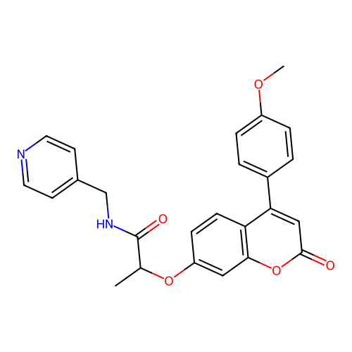 2-((4-(4-methoxyphenyl)-2-oxo-2H-chromen-7-yl)oxy)-N-(pyridin-4-ylmethyl)propanamide structure