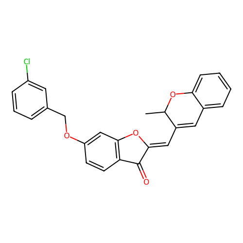 (Z)-6-((3-chlorobenzyl)oxy)-2-((2-methyl-2H-chromen-3-yl)methylene)benzofuran-3(2H)-one structure