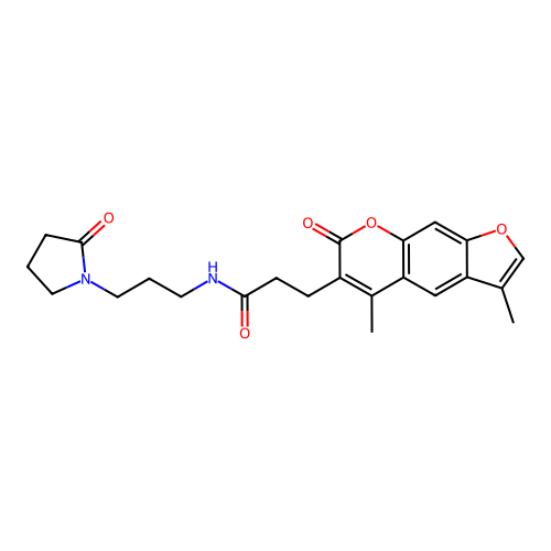 3-(3,5-dimethyl-7-oxofuro[3,2-g]chromen-6-yl)-N-[3-(2-oxopyrrolidin-1-yl)propyl]propanamide structure