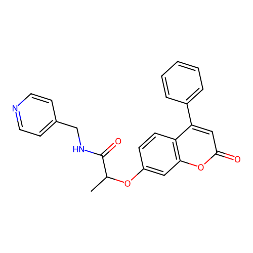 2-((2-oxo-4-phenyl-2H-chromen-7-yl)oxy)-N-(pyridin-4-ylmethyl)propanamide structure