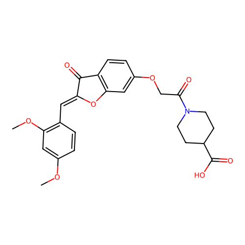 (Z)-1-(2-((2-(2,4-dimethoxybenzylidene)-3-oxo-2,3-dihydrobenzofuran-6-yl)oxy)acetyl)piperidine-4-carboxylic acid structure