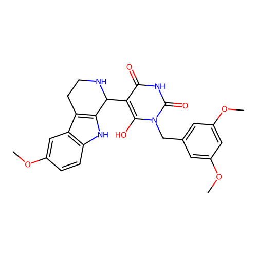 1-(3,5-dimethoxybenzyl)-6-hydroxy-5-(6-methoxy-2,3,4,9-tetrahydro-1H-pyrido[3,4-b]indol-1-yl)pyrimidine-2,4(1H,3H)-dione structure