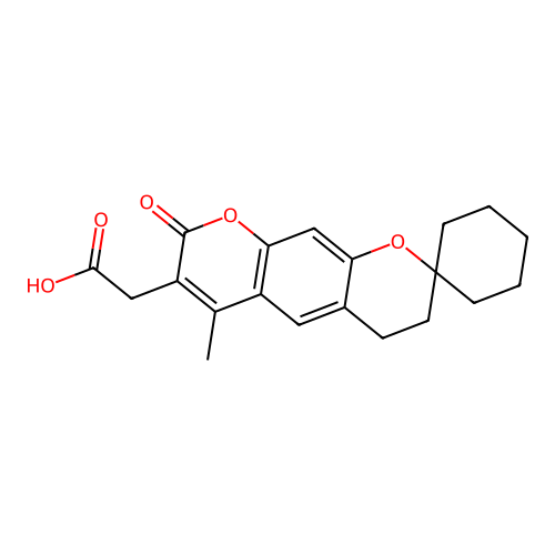 (6'-methyl-8'-oxo-3',4'-dihydro-8'H-spiro[cyclohexane-1,2'-pyrano[3,2-g]chromen]-7'-yl)acetic acid structure
