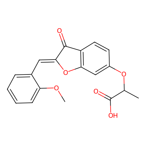(Z)-2-((2-(2-methoxybenzylidene)-3-oxo-2,3-dihydrobenzofuran-6-yl)oxy)propanoic acid structure