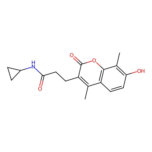 N-cyclopropyl-3-(7-hydroxy-4,8-dimethyl-2-oxochromen-3-yl)propanamide structure