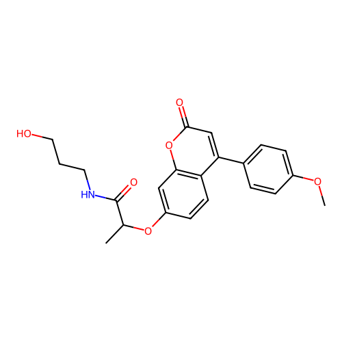 N-(3-hydroxypropyl)-2-[4-(4-methoxyphenyl)-2-oxochromen-7-yl]oxypropanamide structure