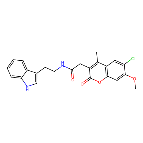 N-(2-(1H-indol-3-yl)ethyl)-2-(6-chloro-7-methoxy-4-methyl-2-oxo-2H-chromen-3-yl)acetamide structure