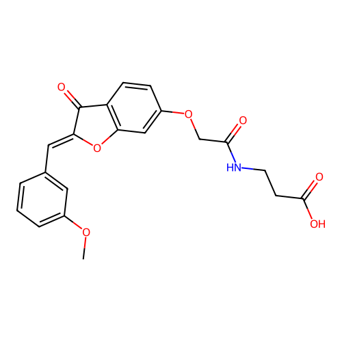(Z)-3-(2-((2-(3-methoxybenzylidene)-3-oxo-2,3-dihydrobenzofuran-6-yl)oxy)acetamido)propanoic acid structure