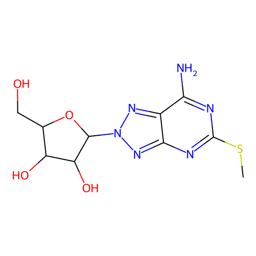 2-(7-amino-5-methylsulfanyltriazolo[4,5-d]pyrimidin-2-yl)-5-(hydroxymethyl)oxolane-3,4-diol structure