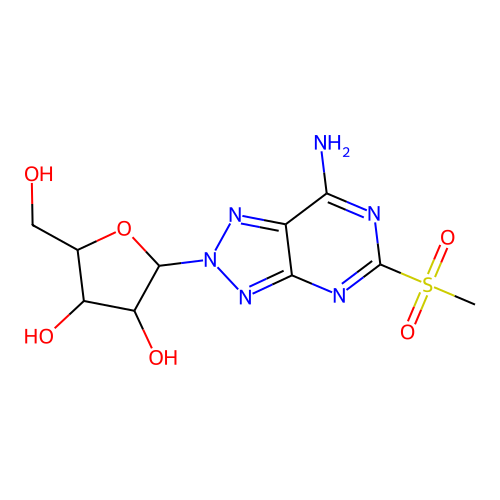 2-(7-amino-5-methylsulfonyltriazolo[4,5-d]pyrimidin-2-yl)-5-(hydroxymethyl)oxolane-3,4-diol structure