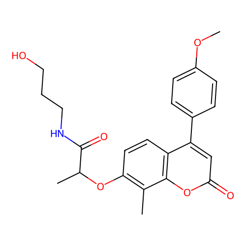 N-(3-hydroxypropyl)-2-((4-(4-methoxyphenyl)-8-methyl-2-oxo-2H-chromen-7-yl)oxy)propanamide structure