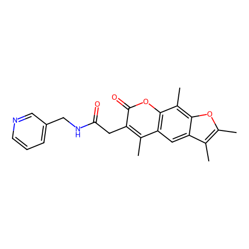 N-(pyridin-3-ylmethyl)-2-(2,3,5,9-tetramethyl-7-oxo-7H-furo[3,2-g]chromen-6-yl)acetamide structure