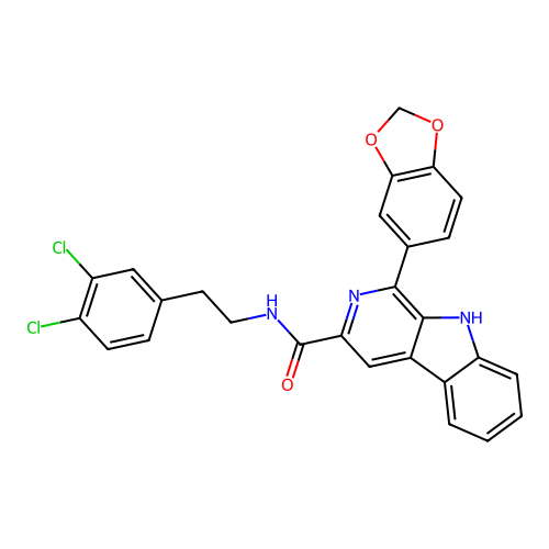 1-(1,3-benzodioxol-5-yl)-N-[2-(3,4-dichlorophenyl)ethyl]-9H-beta-carboline-3-carboxamide structure