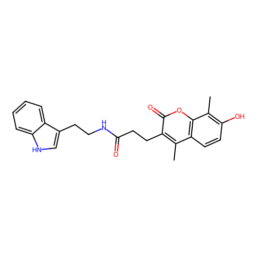 N-(2-(1H-indol-3-yl)ethyl)-3-(7-hydroxy-4,8-dimethyl-2-oxo-2H-chromen-3-yl)propanamide structure