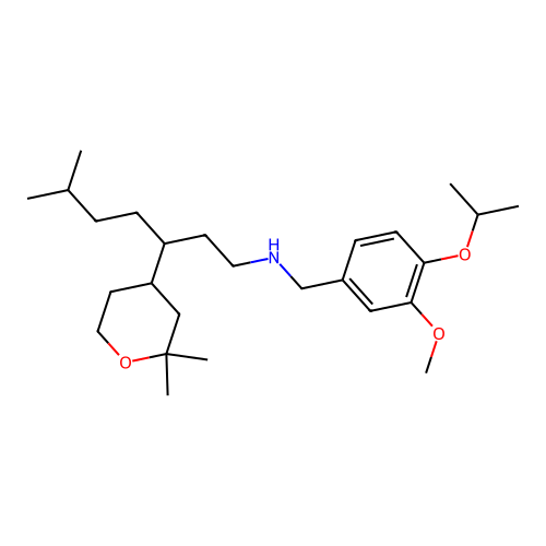 3-(2,2-dimethyloxan-4-yl)-N-[(3-methoxy-4-propan-2-yloxy-phenyl)methyl]-6-methyl-heptan-1-amine structure