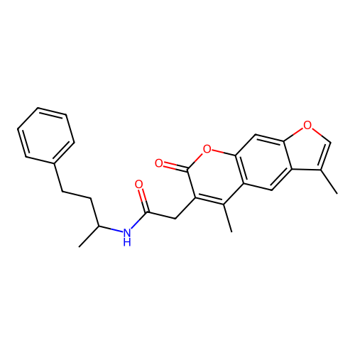 2-(3,5-dimethyl-7-oxo-7H-furo[3,2-g]chromen-6-yl)-N-(4-phenylbutan-2-yl)acetamide structure
