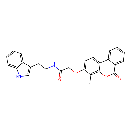 N-(2-(1H-indol-3-yl)ethyl)-2-((4-methyl-6-oxo-6H-benzo[c]chromen-3-yl)oxy)acetamide structure
