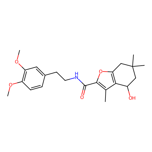 N-[2-(3,4-dimethoxyphenyl)ethyl]-4-hydroxy-3,6,6-trimethyl-4,5,6,7-tetrahydro-1-benzofuran-2-carboxamide structure