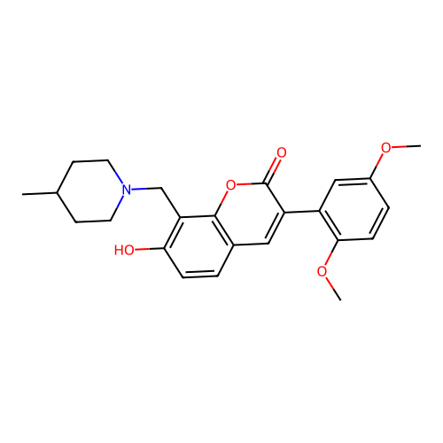 3-(2,5-dimethoxyphenyl)-7-hydroxy-8-((4-methylpiperidin-1-yl)methyl)-2H-chromen-2-one structure