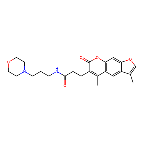 3-(3,5-dimethyl-7-oxo-7H-furo[3,2-g]chromen-6-yl)-N-(3-morpholinopropyl)propanamide structure