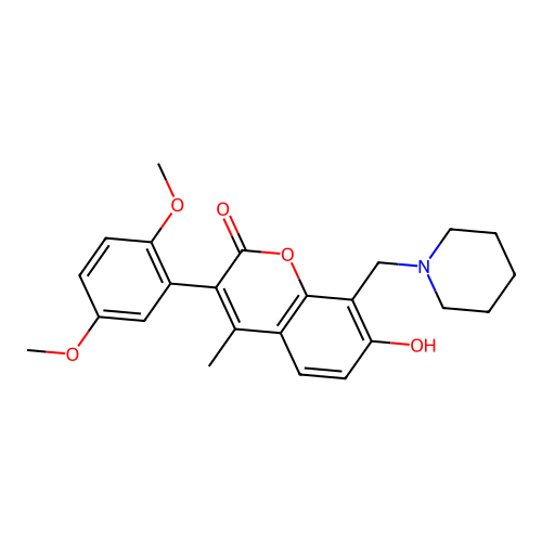 3-(2,5-dimethoxyphenyl)-7-hydroxy-4-methyl-8-(piperidin-1-ylmethyl)-2H-chromen-2-one structure