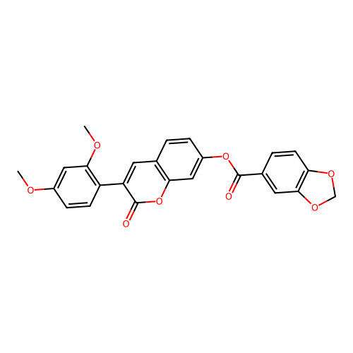 3-(2,4-dimethoxyphenyl)-2-oxo-2H-chromen-7-yl 1,3-benzodioxole-5-carboxylate structure