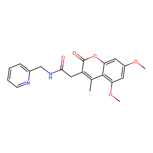 2-(5,7-dimethoxy-4-methyl-2-oxo-2H-chromen-3-yl)-N-(pyridin-2-ylmethyl)acetamide structure