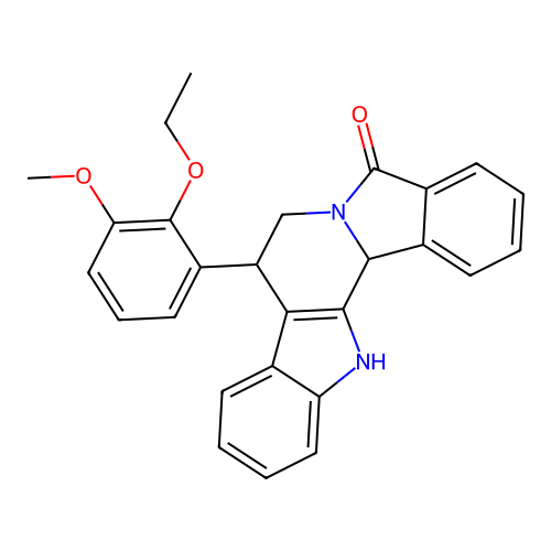8-(2-ethoxy-3-methoxyphenyl)-7,8,13,13b-tetrahydro-5H-benzo[1,2]indolizino[8,7-b]indol-5-one structure