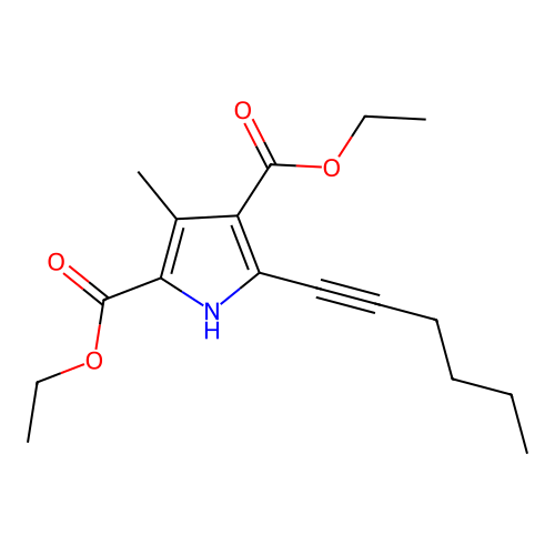 diethyl 5-(hex-1-yn-1-yl)-3-methyl-1H-pyrrole-2,4-dicarboxylate structure
