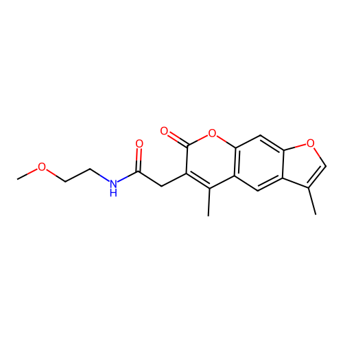 2-(3,5-dimethyl-7-oxo-7H-furo[3,2-g]chromen-6-yl)-N-(2-methoxyethyl)acetamide structure