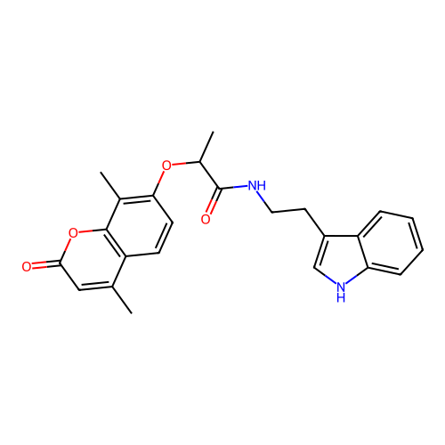 N-(2-(1H-indol-3-yl)ethyl)-2-((4,8-dimethyl-2-oxo-2H-chromen-7-yl)oxy)propanamide structure