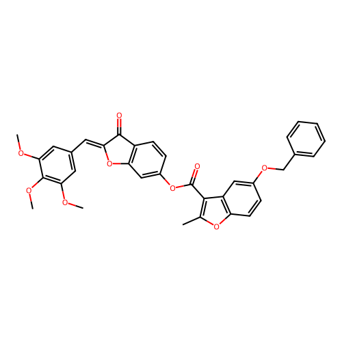 (2Z)-3-oxo-2-(3,4,5-trimethoxybenzylidene)-2,3-dihydro-1-benzofuran-6-yl 5-(benzyloxy)-2-methyl-1-benzofuran-3-carboxylate structure