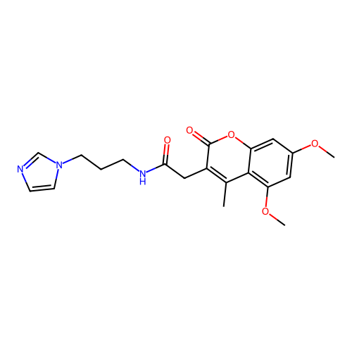 N-(3-(1H-imidazol-1-yl)propyl)-2-(5,7-dimethoxy-4-methyl-2-oxo-2H-chromen-3-yl)acetamide structure