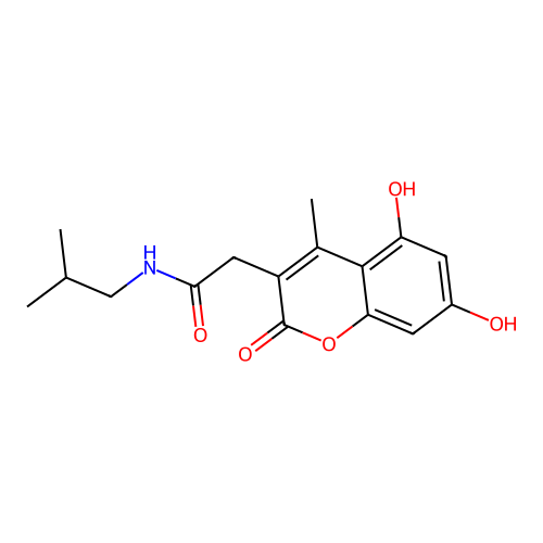 2-(5,7-dihydroxy-4-methyl-2-oxo-2H-chromen-3-yl)-N-isobutylacetamide structure