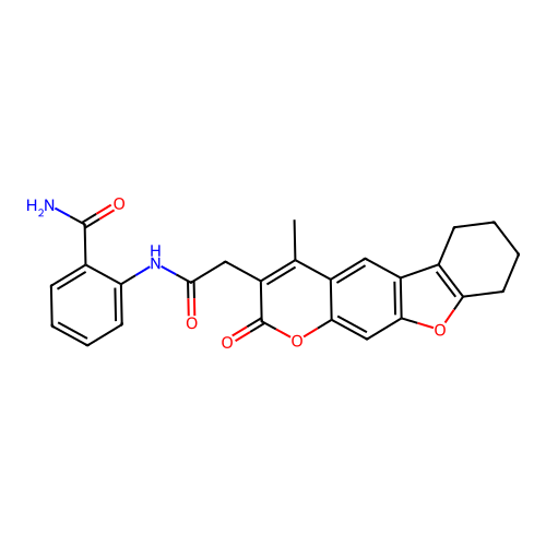 2-(2-(4-methyl-2-oxo-6,7,8,9-tetrahydro-2H-benzofuro[3,2-g]chromen-3-yl)acetamido)benzamide structure