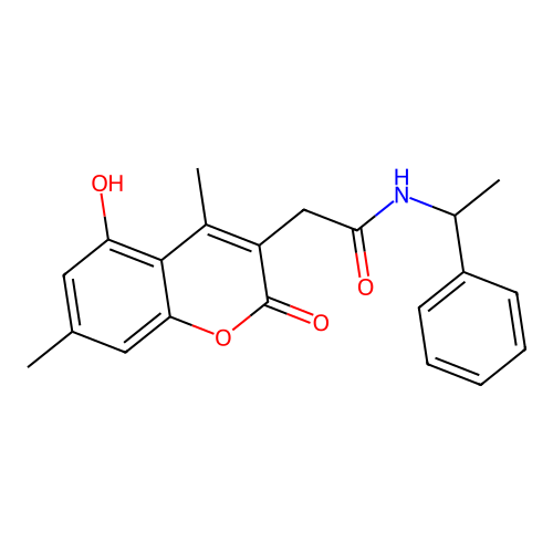 2-(5-hydroxy-4,7-dimethyl-2-oxo-2H-chromen-3-yl)-N-(1-phenylethyl)acetamide structure