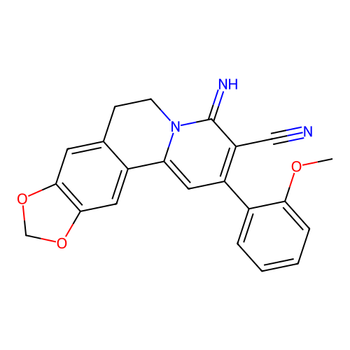 4-imino-2-(2-methoxyphenyl)-6,7-dihydro-4H-[1,3]dioxolo[4,5-g]pyrido[2,1-a]isoquinoline-3-carbonitrile structure