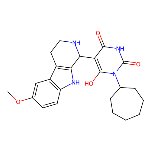 3-cycloheptyl-6-hydroxy-5-(6-methoxy-2,3,4,9-tetrahydro-1H-pyrido[3,4-b]indol-1-yl)pyrimidine-2,4(1H,3H)-dione structure