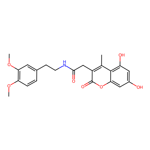 2-(5,7-dihydroxy-4-methyl-2-oxo-2H-chromen-3-yl)-N-(3,4-dimethoxyphenethyl)acetamide structure