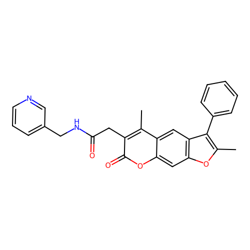 2-(2,5-dimethyl-7-oxo-3-phenyl-7H-furo[3,2-g]chromen-6-yl)-N-(pyridin-3-ylmethyl)acetamide structure